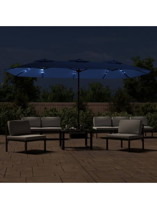 Dvigubas sodo skėtis nuo saulės su LED, mėlynas, 449x245cm