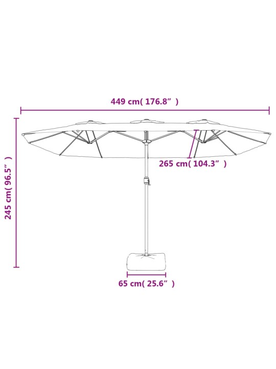 Dvigubas sodo skėtis nuo saulės su LED, mėlynas, 449x245cm