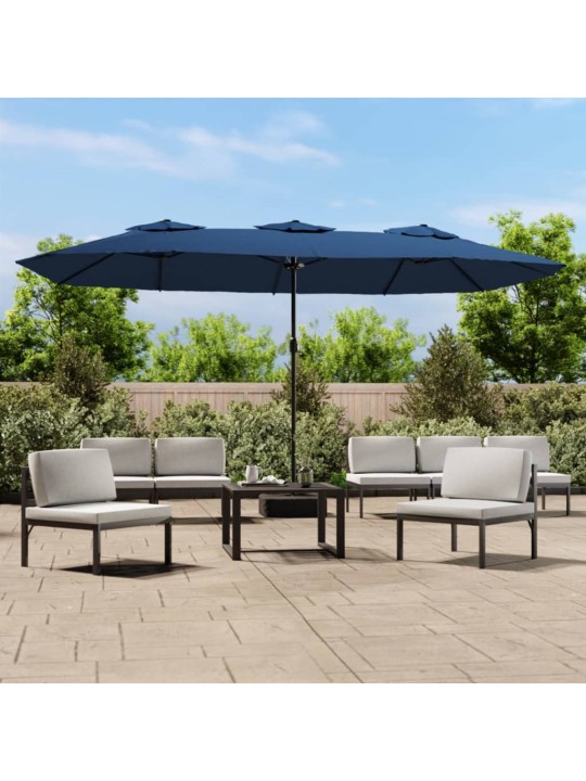 Dvigubas sodo skėtis nuo saulės su LED, mėlynas, 449x245cm