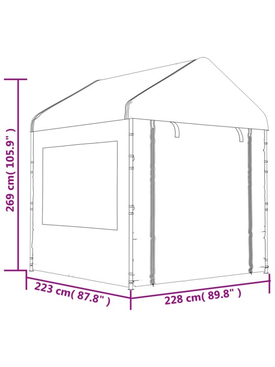Pavėsinė su stogu, balta, 6,69x2,28x2,69m, polietilenas
