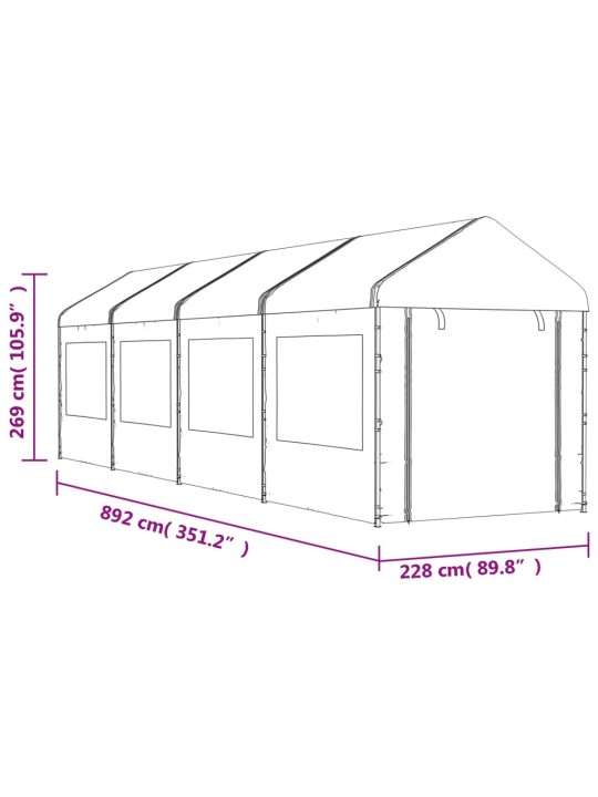 Pavėsinė su stogu, balta, 8,92x2,28x2,69m, polietilenas
