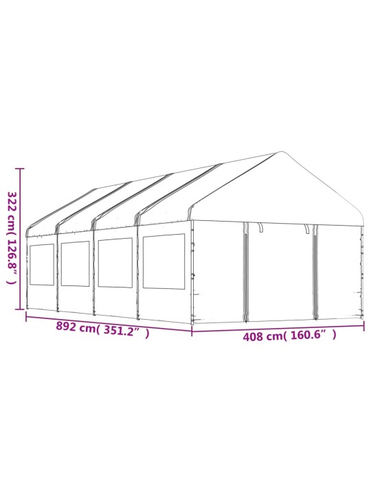 Pavėsinė su stogu, balta, 8,92x4,08x3,22m, polietilenas
