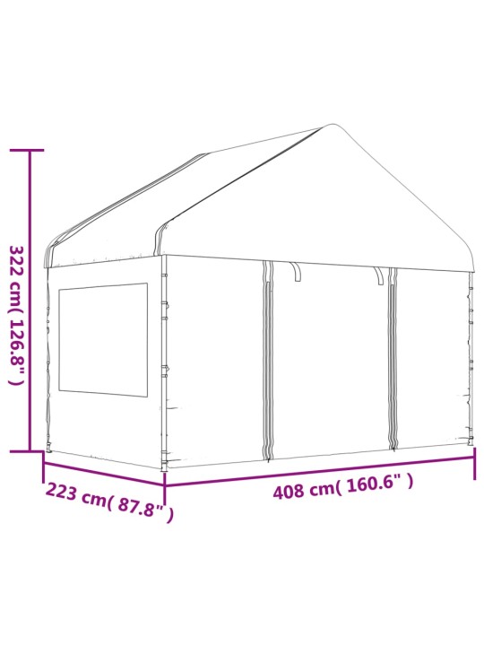 Pavėsinė su stogu, balta, 8,92x4,08x3,22m, polietilenas