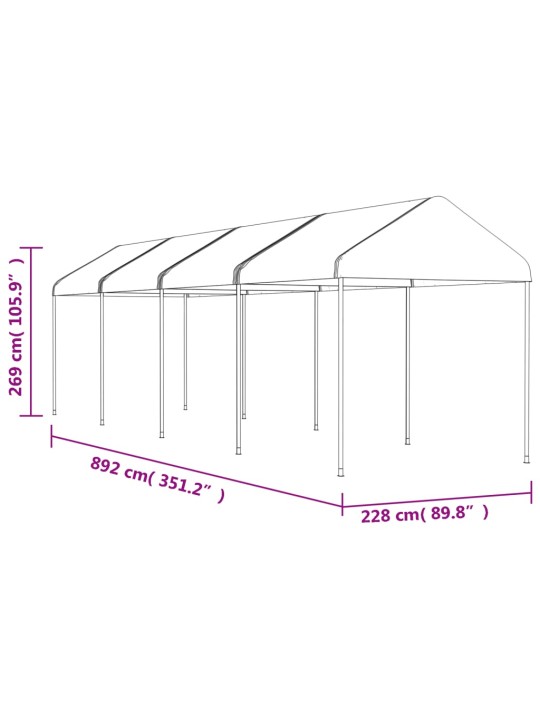 Pavėsinė su stogu, balta, 8,92x2,28x2,69m, polietilenas
