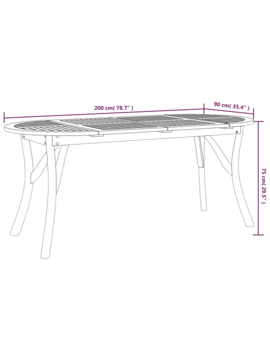 Sodo stalas, 200x90x75cm, akacijos medienos masyvas
