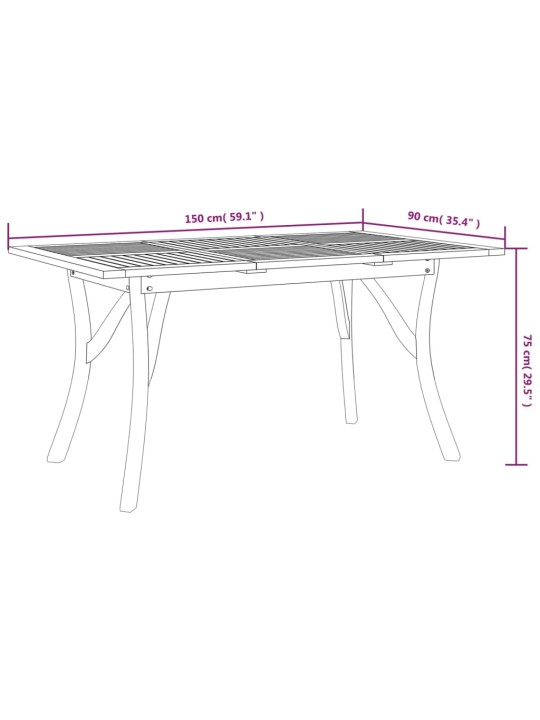 Sodo stalas, 150x90x75cm, akacijos medienos masyvas