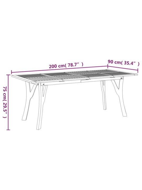 Sodo stalas, 200x90x75cm, akacijos medienos masyvas