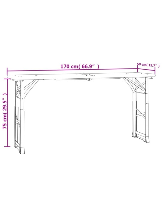 Sulankstomas alaus stalas, 170x50x75/105cm, eglės masyvas