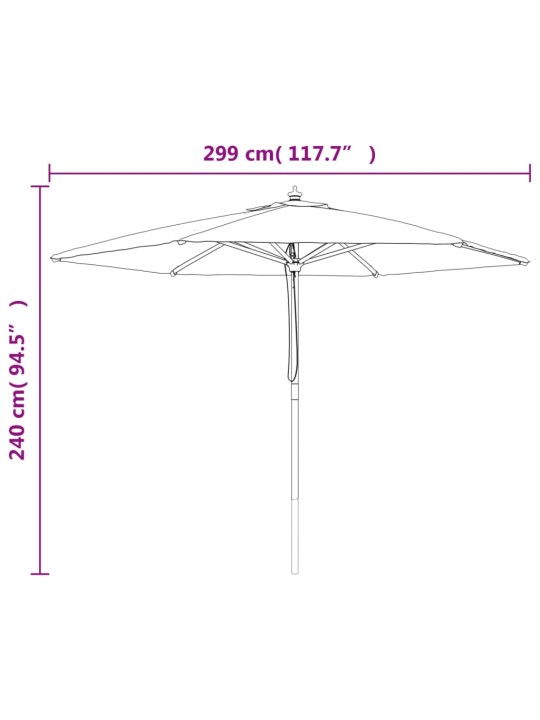 Sodo skėtis su mediniu stulpu, taupe spalvos, 299x240cm