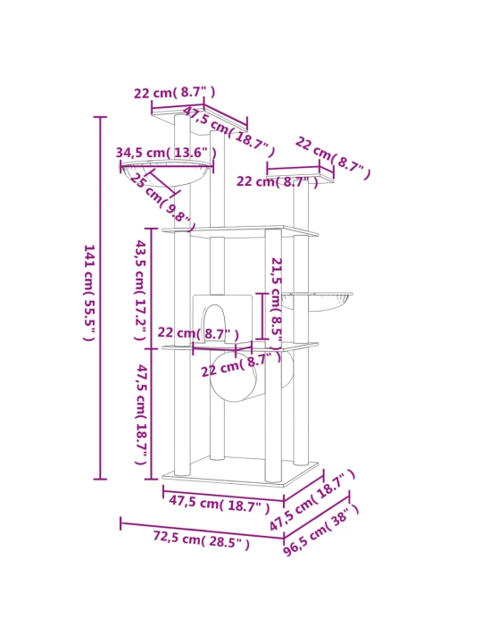 Draskyklė katėms su stovais iš sizalio, kreminės spalvos, 141cm