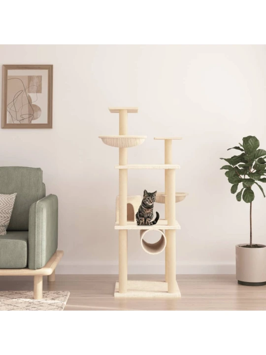 Draskyklė katėms su stovais iš sizalio, kreminės spalvos, 141cm