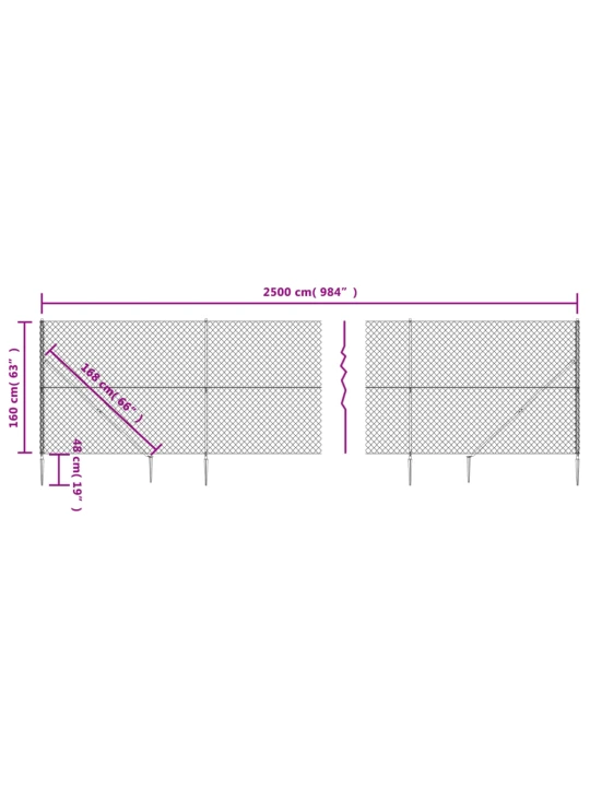 Tinklinė tvora su smaigais, sidabrinės spalvos, 1,6x25m