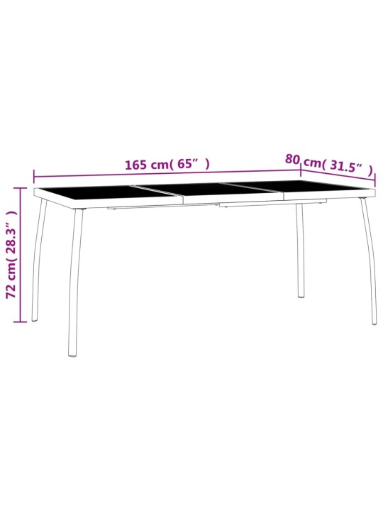 Sodo stalas, antracito, 165x80x72cm, plienas, tinklelis
