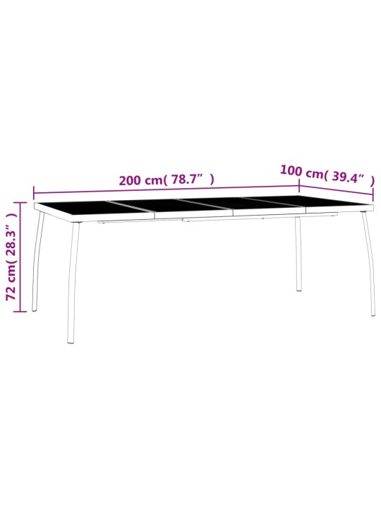 Sodo stalas, antracito, 200x100x72cm, plienas, tinklelis