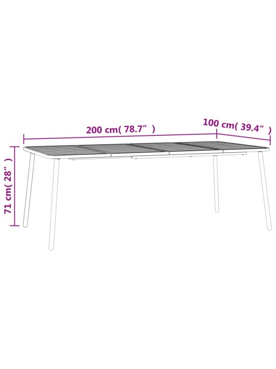 Sodo stalas, antracito spalvos, 200x100x71cm, plienas