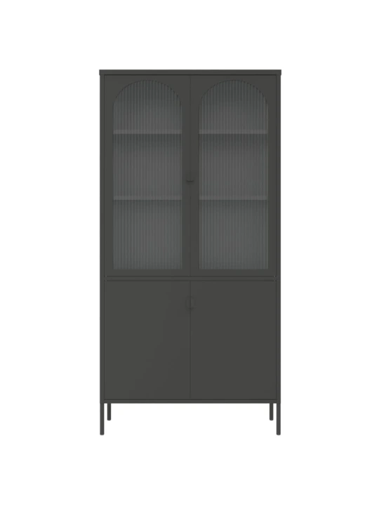 Komoda, juodos spalvos, 90x40x180cm, stiklas ir plienas