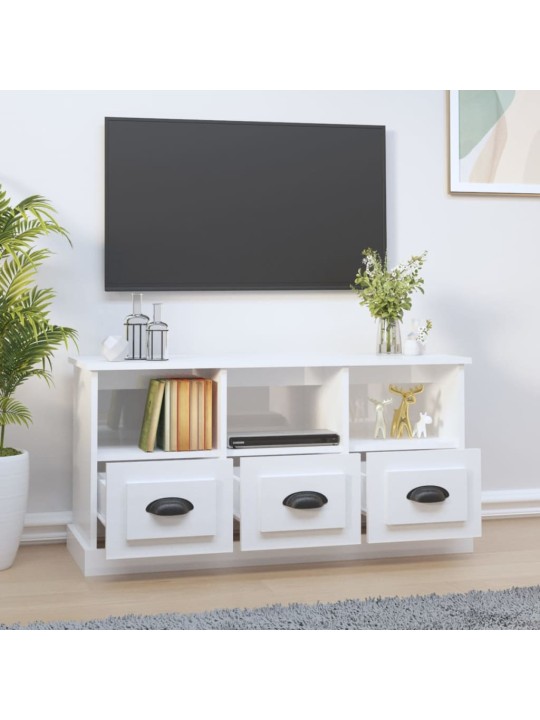 Televizoriaus spintelė, balta, 100x35x50cm, mediena, blizgi