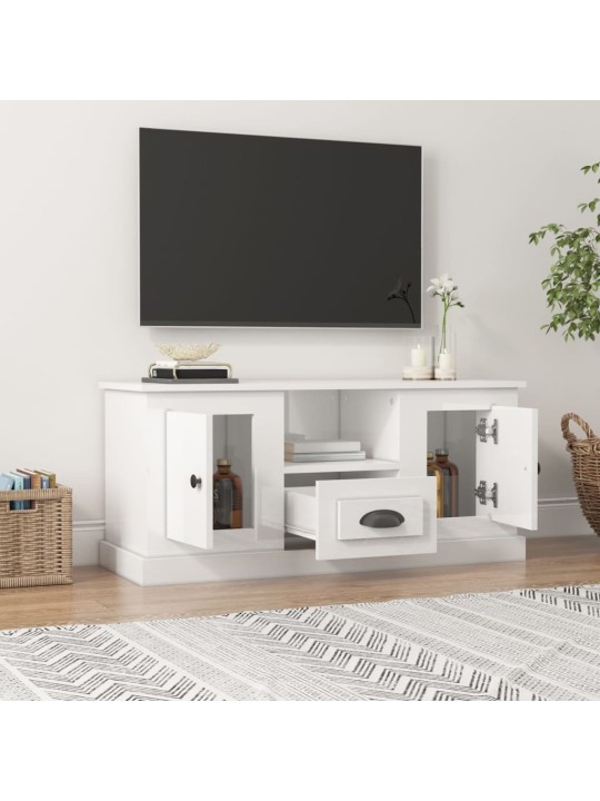 Televizoriaus spintelė, balta, 100x35,5x45cm, mediena, blizgi