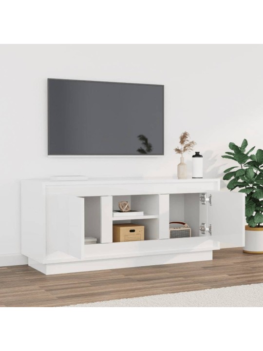 Televizoriaus spintelė, balta, 102x35x45cm, mediena, blizgi