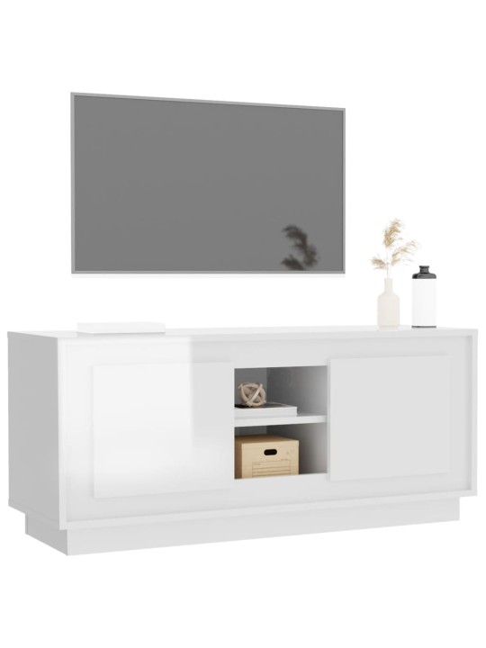 Televizoriaus spintelė, balta, 102x35x45cm, mediena, blizgi