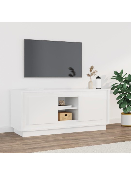 Televizoriaus spintelė, balta, 102x35x45cm, mediena, blizgi