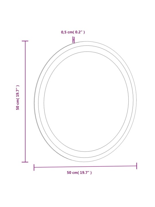 Vonios kambario veidrodis su LED, 50cm, apskritas