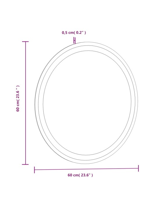 Vonios kambario veidrodis su LED, 60cm, apskritas