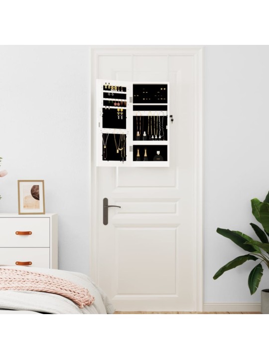 Veidrodinė papuošalų spintelė, balta, 30x8,5x67cm, sieninė