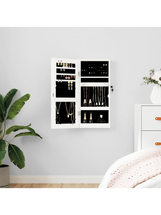 Veidrodinė papuošalų spintelė, balta, 30x8,5x67cm, sieninė