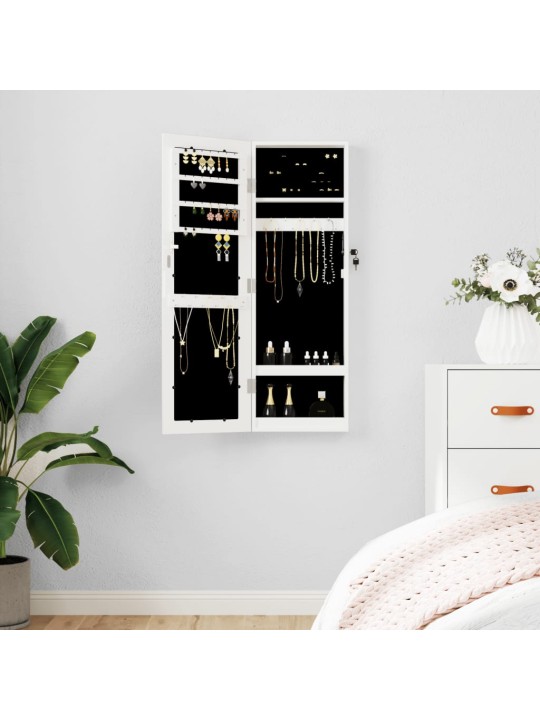 Veidrodinė papuošalų spintelė, balta, 30x8,5x90cm, sieninė