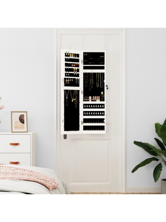 Veidrodinė papuošalų spintelė, balta, 30x8,5x106cm, sieninė