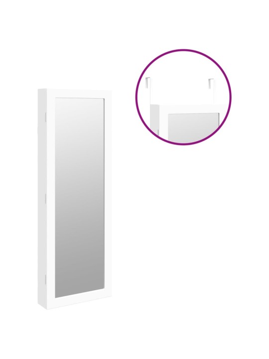 Veidrodinė papuošalų spintelė su LED apšvietimu, baltos spalvos