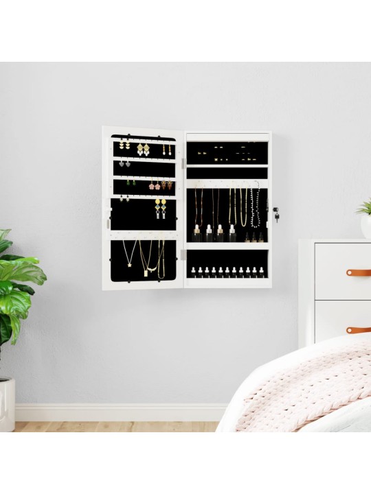 Veidrodinė papuošalų spintelė su LED apšvietimu, baltos spalvos