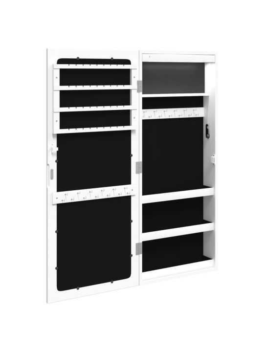 Veidrodinė papuošalų spintelė su LED apšvietimu, baltos spalvos