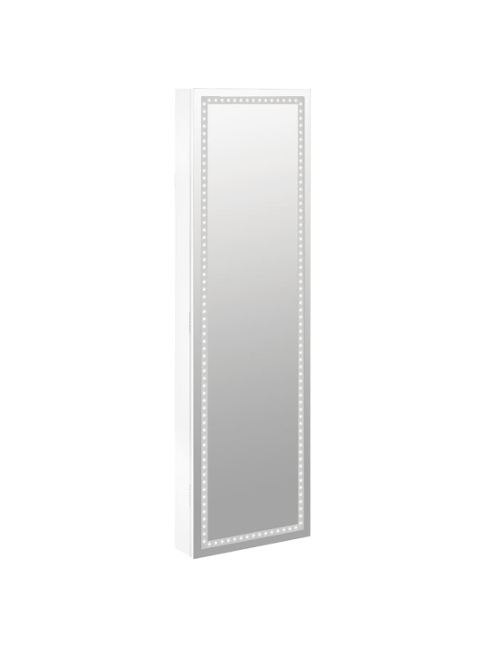 Veidrodinė papuošalų spintelė su LED apšvietimu, baltos spalvos