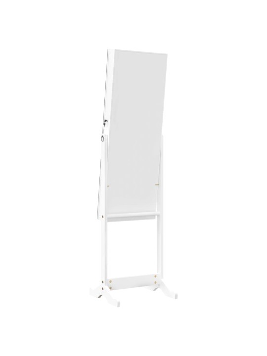 Veidrodinė papuošalų spintelė, balta, 42x38x152cm, pastatoma