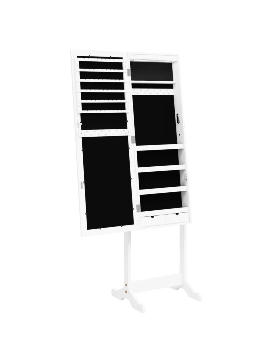 Veidrodinė papuošalų spintelė su LED, balta, laisvai pastatoma