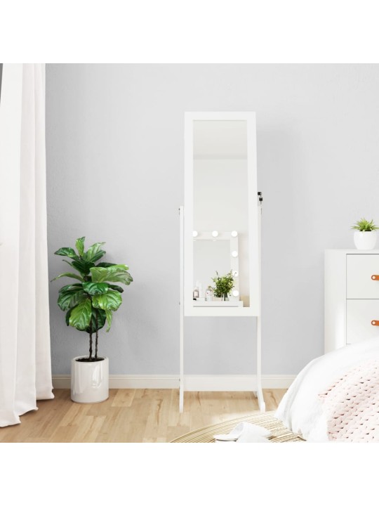 Veidrodinė papuošalų spintelė su LED, balta, laisvai pastatoma