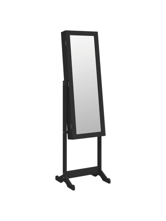 Veidrodinė papuošalų spintelė su LED, juoda, laisvai pastatoma