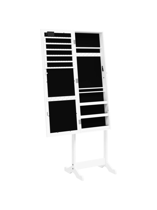 Veidrodinė papuošalų spintelė su LED, balta, laisvai pastatoma