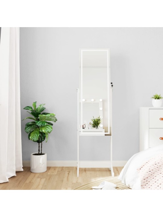 Veidrodinė papuošalų spintelė su LED, balta, laisvai pastatoma