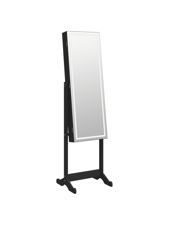 Veidrodinė papuošalų spintelė su LED, juoda, laisvai pastatoma