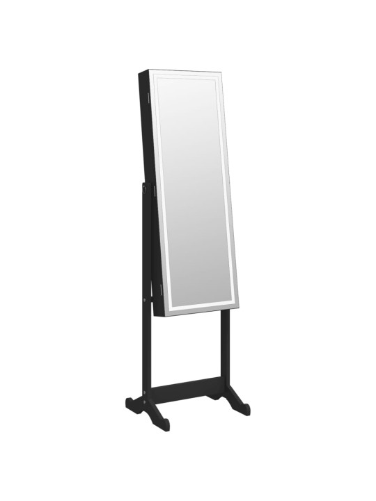 Veidrodinė papuošalų spintelė su LED, juoda, laisvai pastatoma
