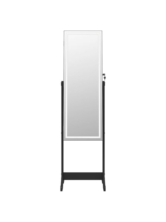 Veidrodinė papuošalų spintelė su LED, juoda, laisvai pastatoma