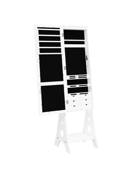 Veidrodinė papuošalų spintelė su LED, balta, laisvai pastatoma