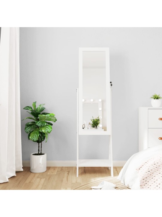 Veidrodinė papuošalų spintelė su LED, balta, laisvai pastatoma