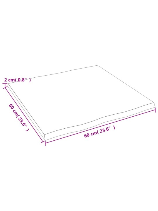 Stalviršis, 60x60x2cm, ąžuolo medienos masyvas, su gyvu kraštu