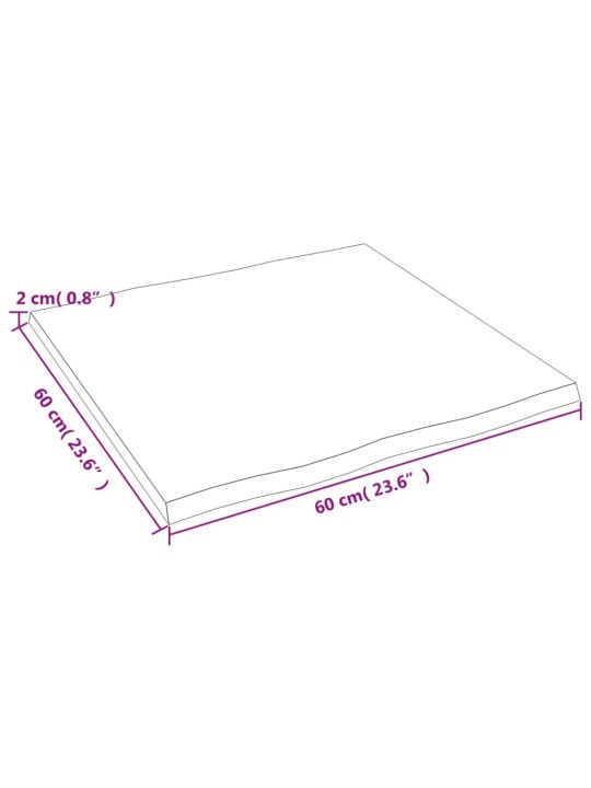 Stalviršis, 60x60x2cm, ąžuolo medienos masyvas, su gyvu kraštu