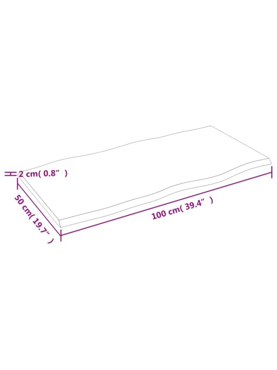 Stalviršis, 100x50x2cm, ąžuolo medienos masyvas, su gyvu kraštu