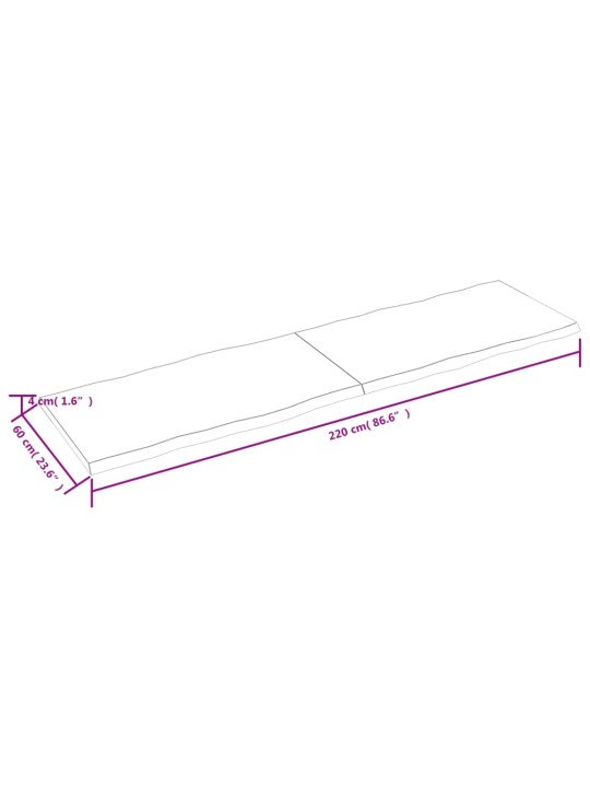 Stalviršis, 220x60x(2-4)cm, medienos masyvas, su gyvu kraštu